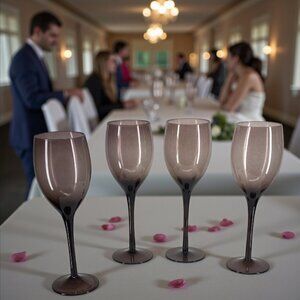 WINE GLASSES -– Set of 4, Smokey Gray, Classic Stemware, Wine, Barware, Vintage